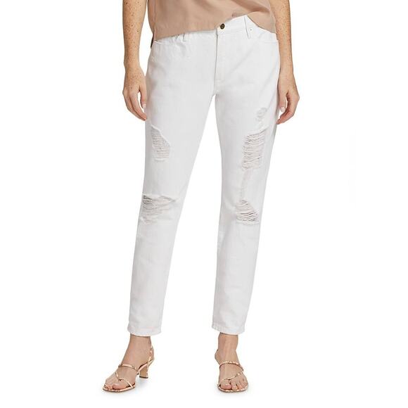 FRAME Le Garçon Straight Leg Ripped Rumpled Blanc Distressed Boyfriend Jeans - Picture 12 of 12